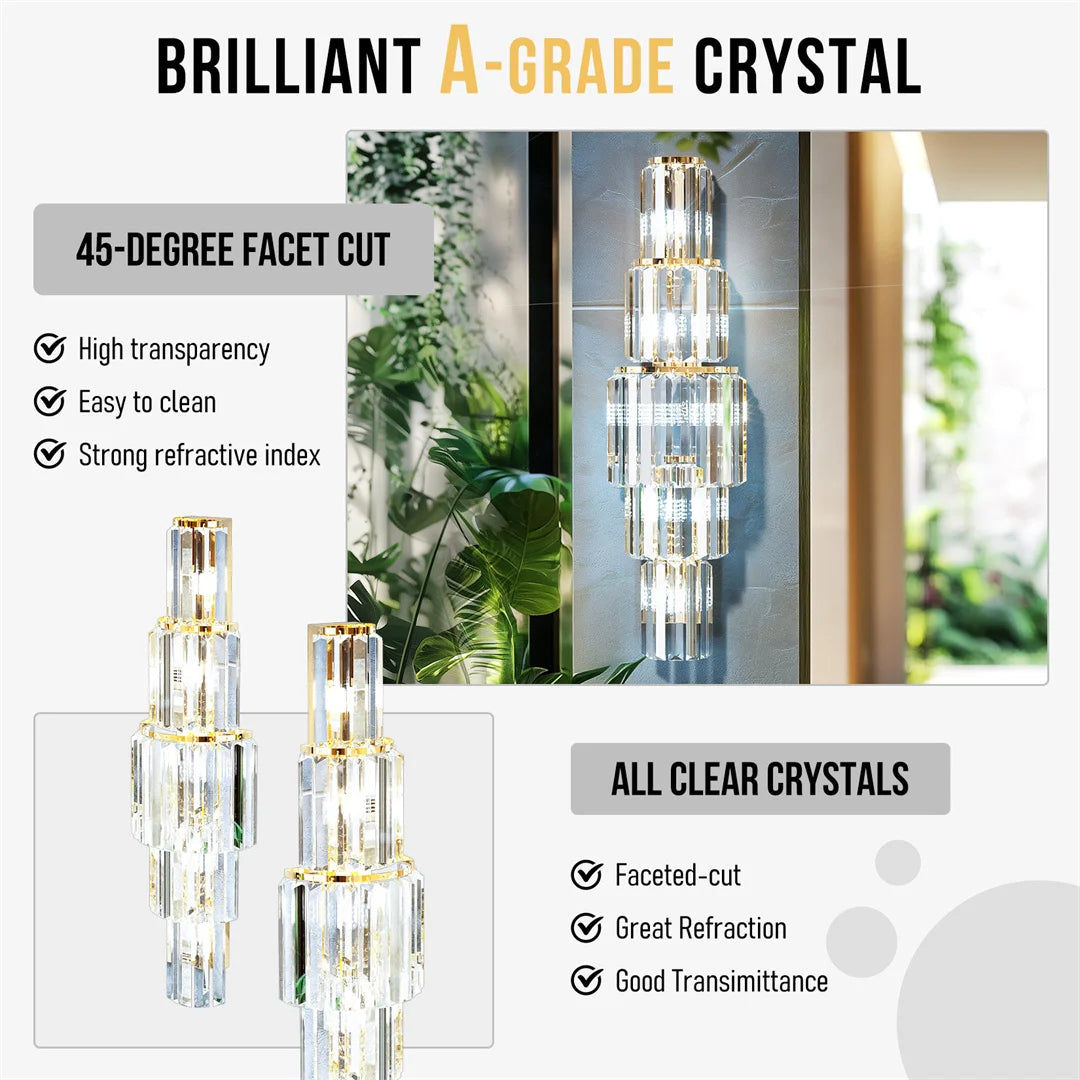 Crystal Wall Lamp Modern 3-Layer Wall Crystal Sconce Light E14 Led Corn Lights by Home for Health and Beauty