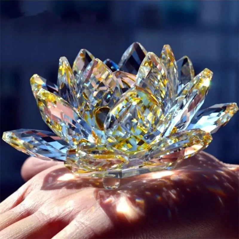 Crystal Lotus Flower Figurine Home Wedding Decoration Glass Craft Collection Paperweight Table Ornaments Souvenir Gifts by Home for Health and Beauty