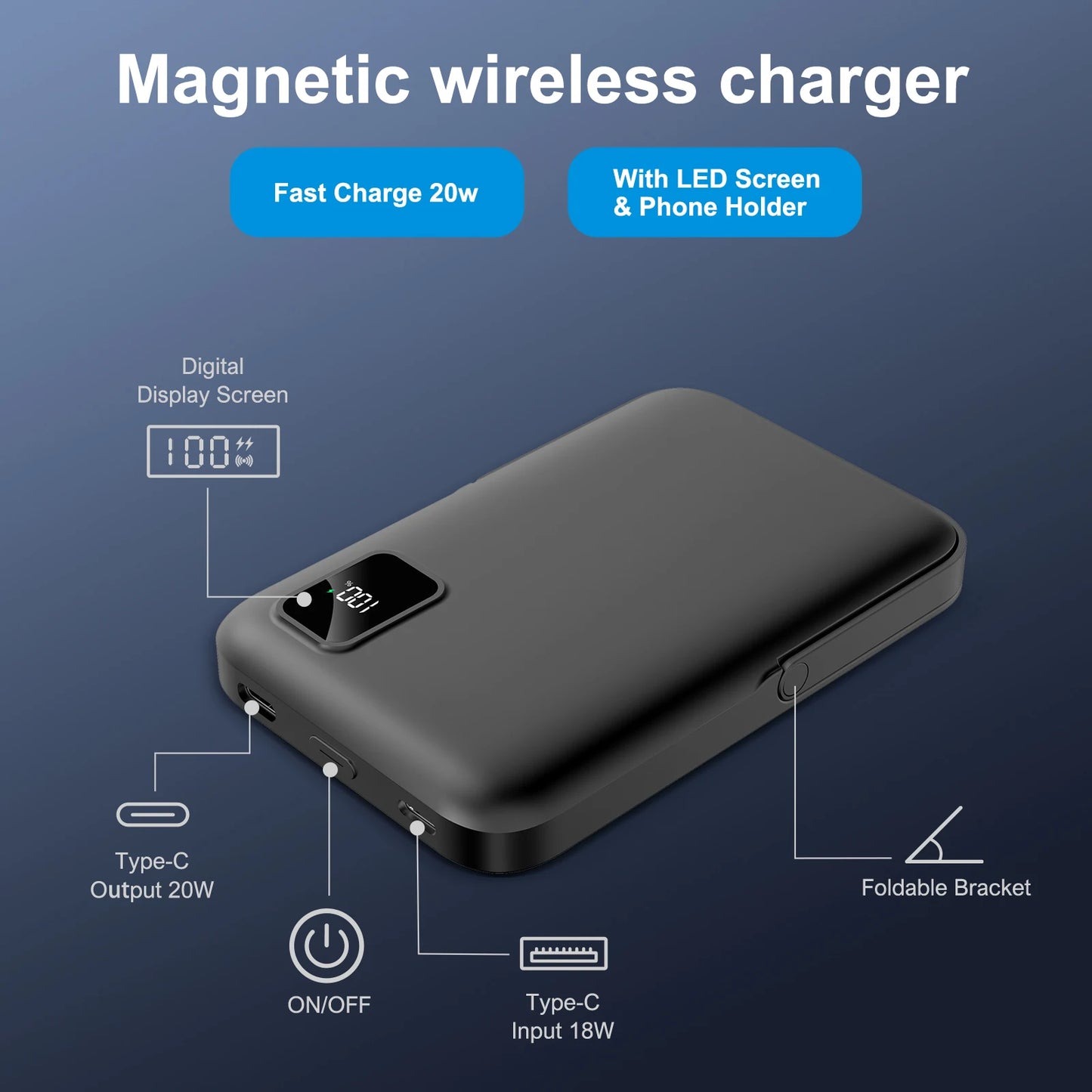 Magnetic 10000mAh Wireless Power Bank iPhone 15 14 13 12