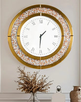 Crushed Diamond Wall Clock Round Decorative Mirrored Clock 24 inch Brown by Home for Health and Beauty