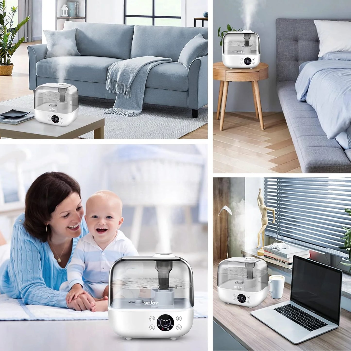Sejoy Ultrasonic Cool Mist Humidifier Quiet Operation Timer