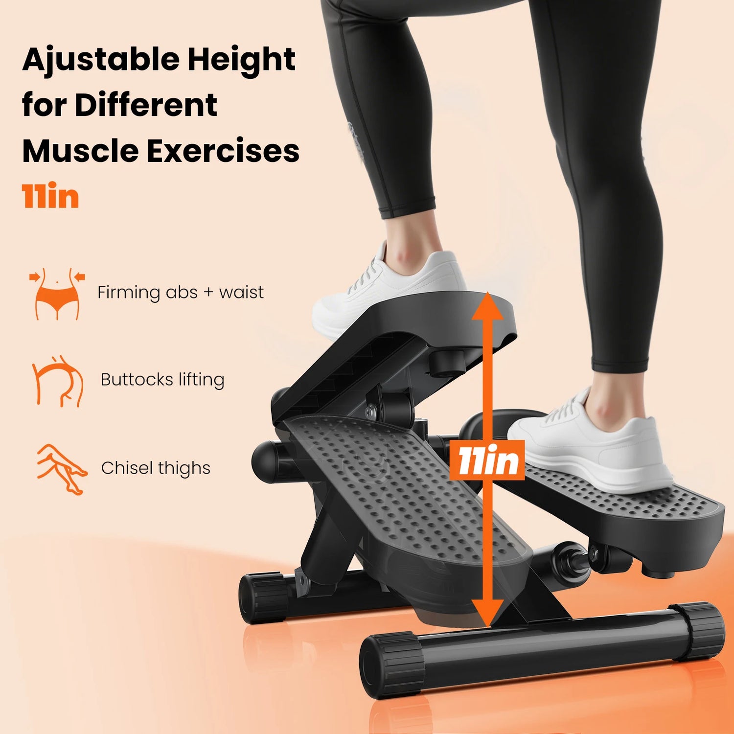 Mini Stepper with Resistance Bands 300 LBS Weight Capacity Hydraulic Home Stepper Machine Compact Cardio Equipment with LCD Monitor No Assembly Required by Home for Health and Beauty