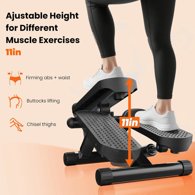Mini Stepper with Resistance Bands 300 LBS Weight Capacity Hydraulic Home Stepper Machine Compact Cardio Equipment with LCD Monitor No Assembly Required by Home for Health and Beauty