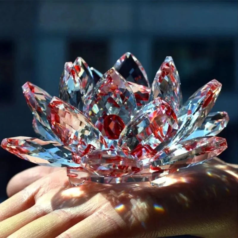 Crystal Lotus Flower Figurine Home Wedding Decoration Glass Craft Collection Paperweight Table Ornaments Souvenir Gifts by Home for Health and Beauty