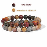 2Pcs Colorful Natural Stone Bead Bracelet Set 8MM Natural Agates Turquois Amethysts Quartzs Gem Stretch Bangle Jewelry Gift by Home for Health and Beauty