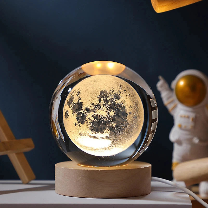 3D Moon Crystal Ball Astronomy Galaxy Solar System Saturn Luminous Balls Snow Glass Globe Night Light Home Desktop Decoration solar system sphere stand globe earth gyro ball planet by Home for Health and Beauty
