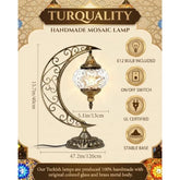 Turkish Mosaic Moon Lamp - Handmade Stained Glass Table Lamp with Metal Crescent Base, Bohemian Moroccan Bedside Night Light fo by Home for Health and Beauty