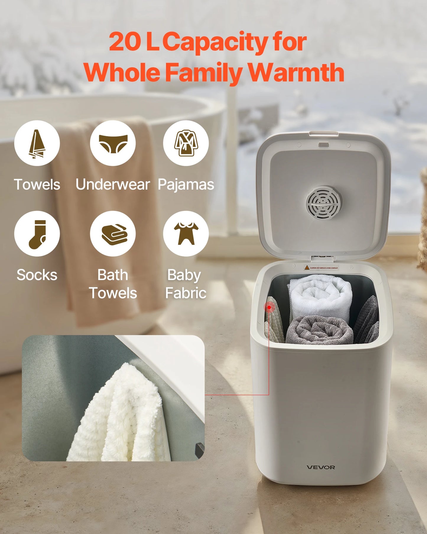 Towel Warmer Bucket With LED Timer Security Lock