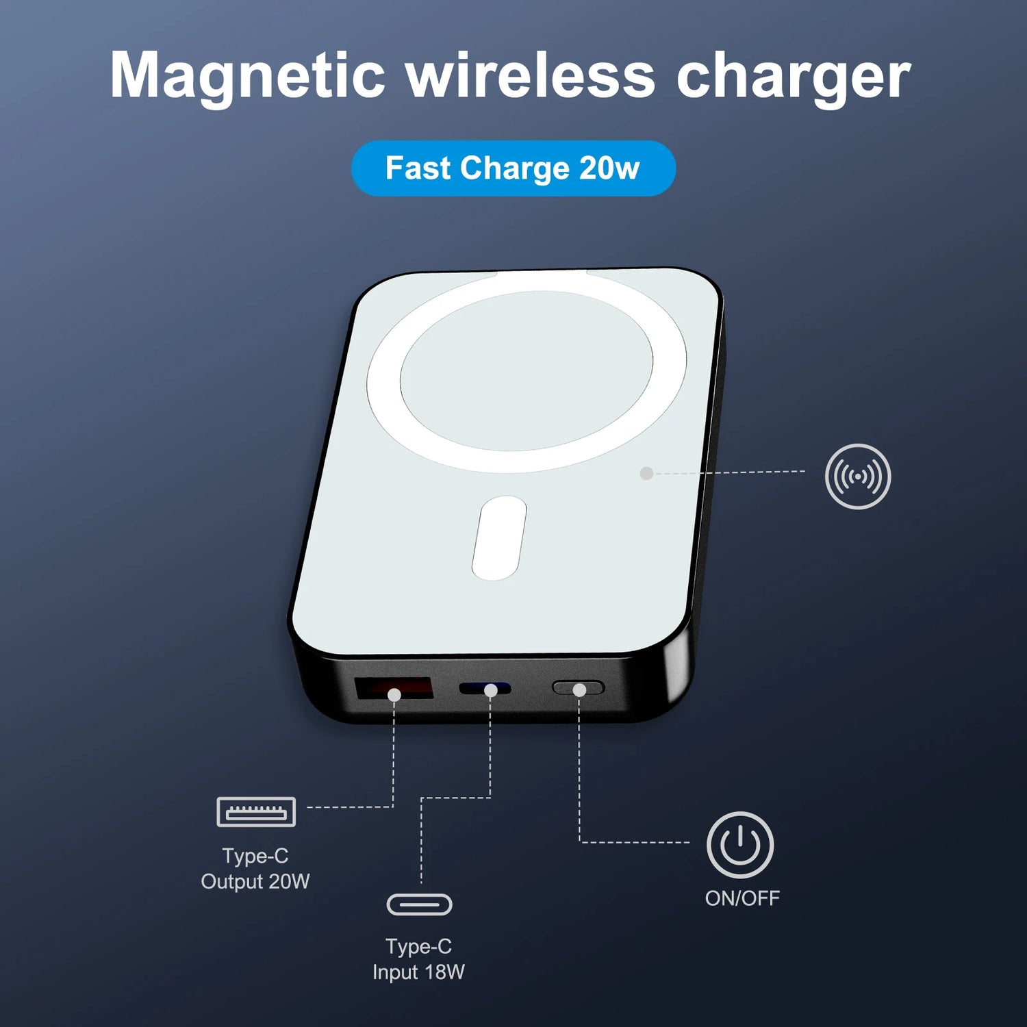 Magnetic Wireless Power Bank 10000mAh PD20W Built-In LED Display by Home for Health and Beauty