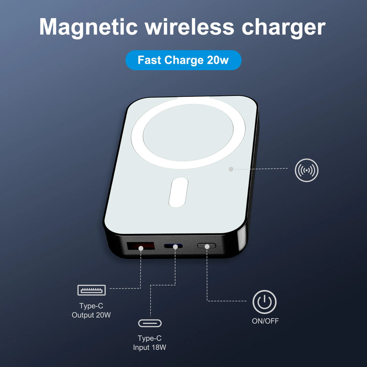 Magnetic Wireless Power Bank 10000mAh PD20W Built-In LED Display by Home for Health and Beauty