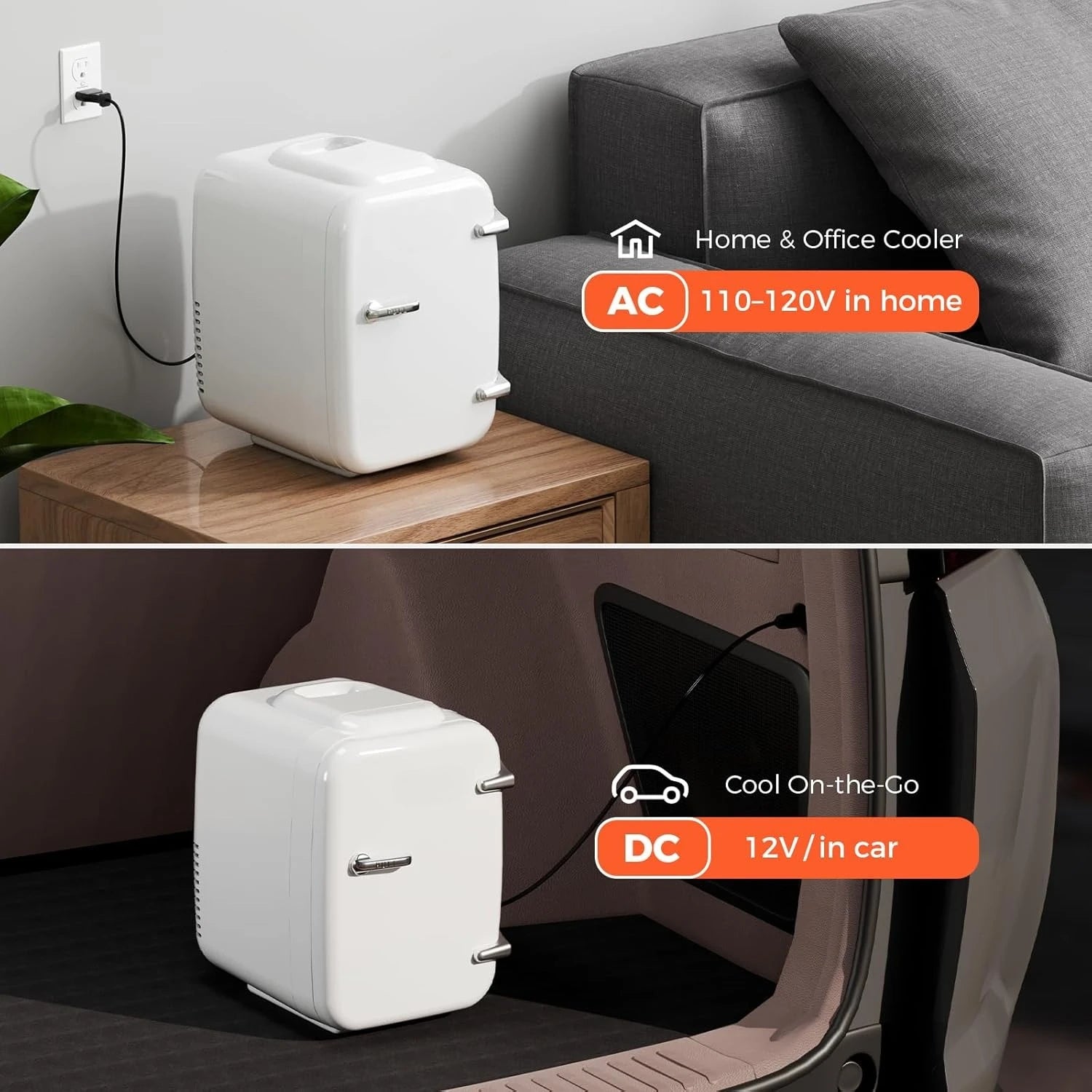 Mini Fridge, 4 Liter/6 Cans Portable Cooler and Warmer, AC/DC Power Small Fridge by Home for Health and Beauty