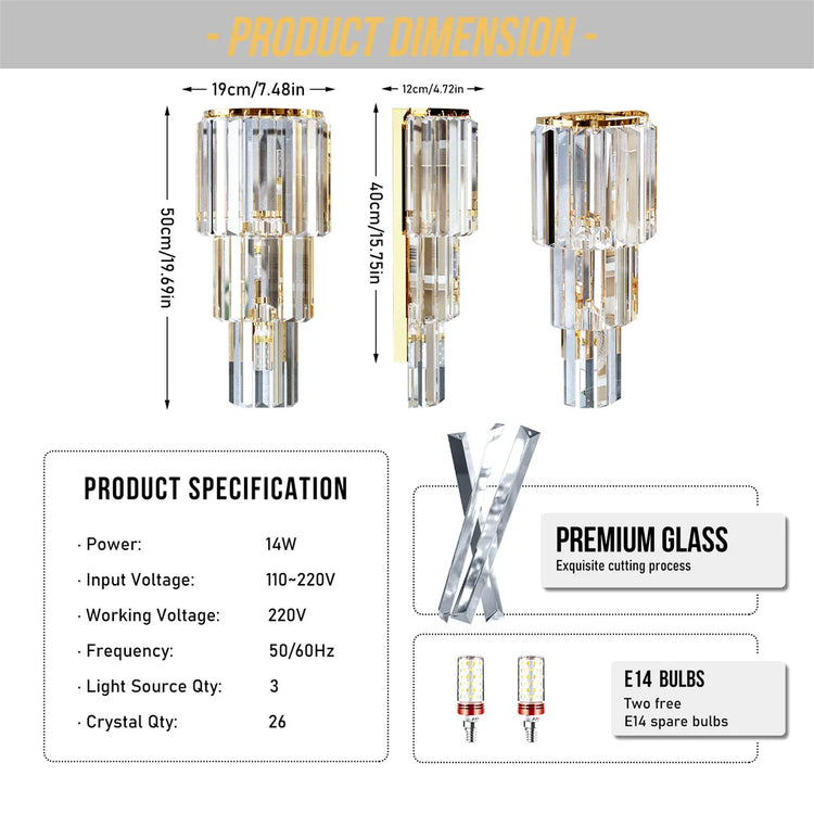 Crystal Wall Lamp Modern 3-Layer Wall Crystal Sconce Light E14 Led Corn Lights by Home for Health and Beauty
