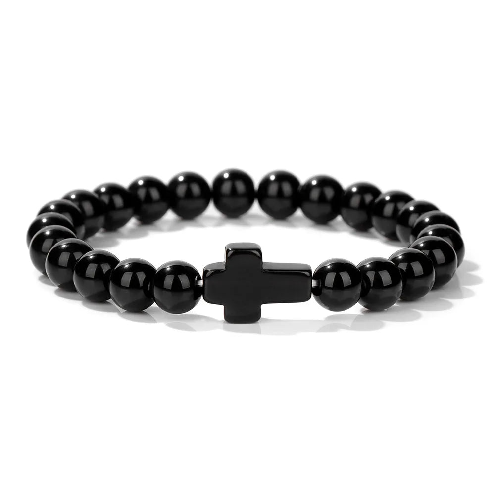 Natural Stone Cross Bracelets Unisex Prayer Yoga Jewelry