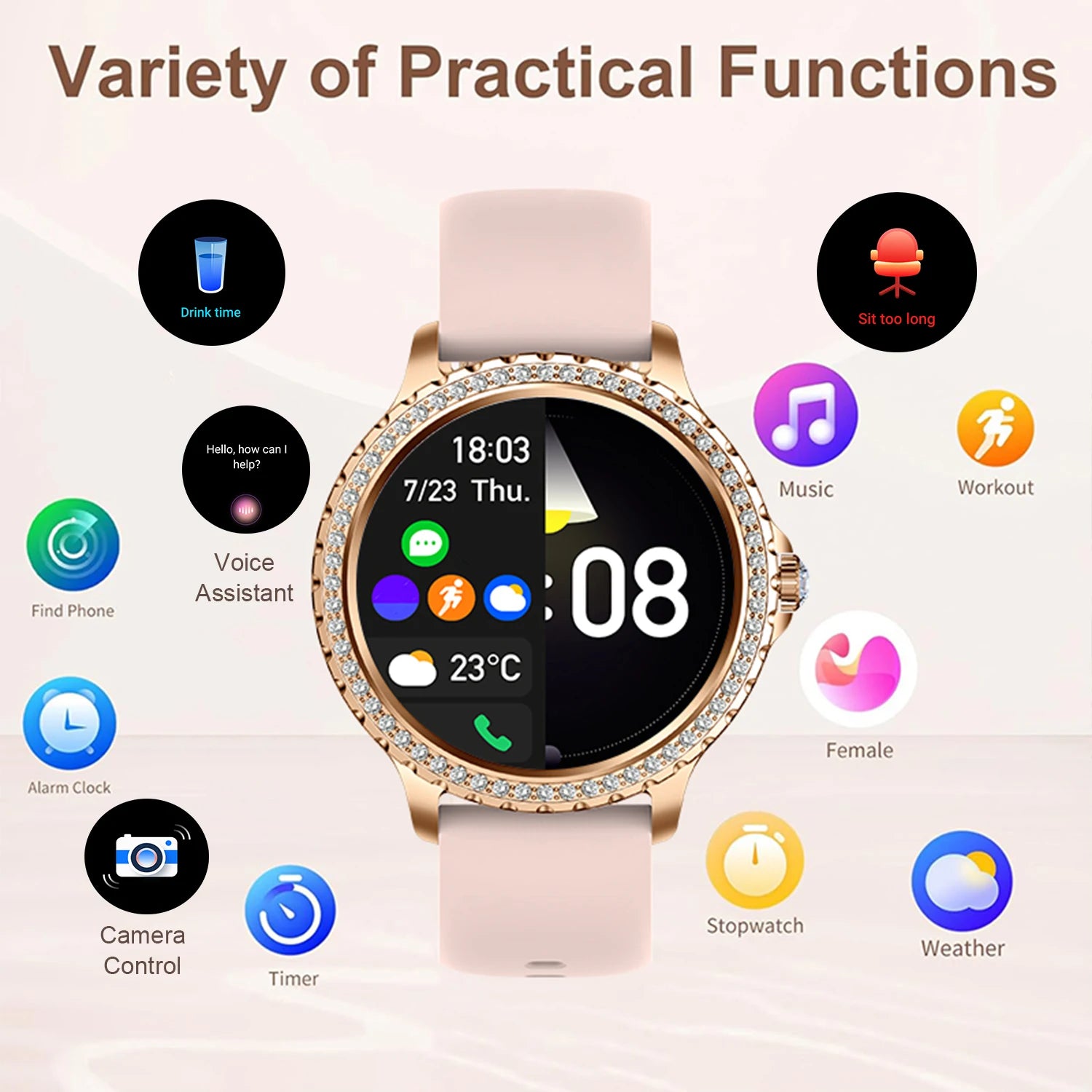 Smart Watch For women - 1.32" Touchscreen Fitness Tracker with Wireless Calls, Music Time Display, Step Counting by Home for Health and Beauty