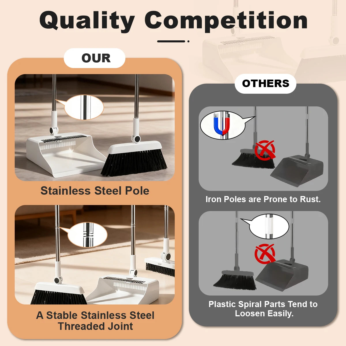 3in 1 Broom and Dustpan Set Floor Brush Long-handled Broom And Dustpan For Home Office School Dorm by Home for Health and Beauty