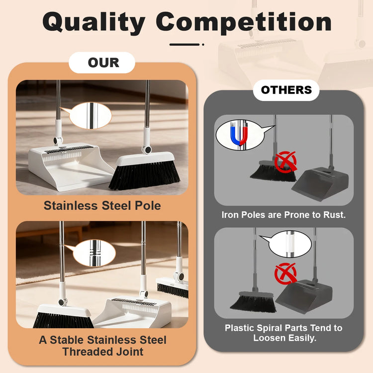 3in 1 Broom and Dustpan Set Floor Brush Long-handled Broom And Dustpan For Home Office School Dorm by Home for Health and Beauty