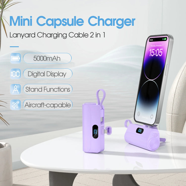Mini Portable Battery Pack Charger 5000mAh Power Bank,Built-in iOS Interface & USB-C Cable Cell Phone Portable Power,LED Display by Home for Health and Beauty