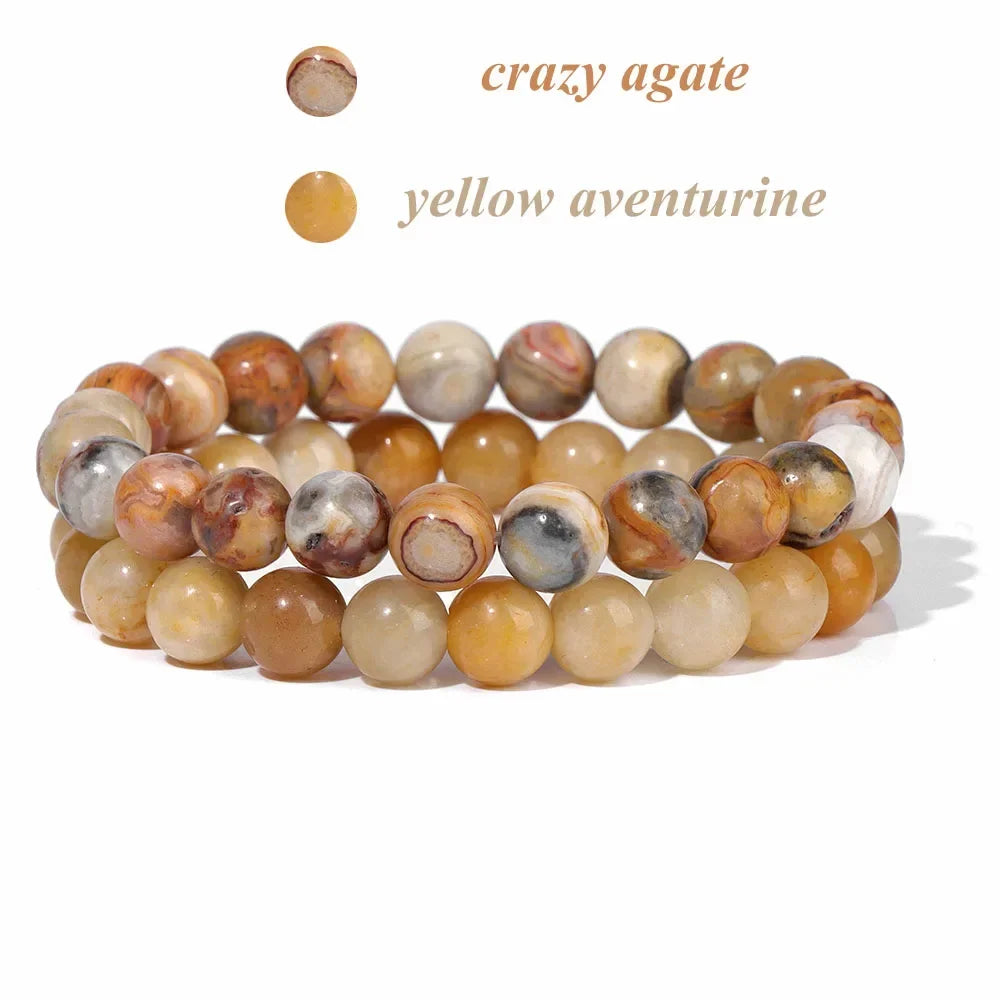 2Pcs Colorful Natural Stone Bead Bracelet Set 8MM Natural Agates Turquois Amethysts Quartzs Gem Stretch Bangle Jewelry Gift by Home for Health and Beauty