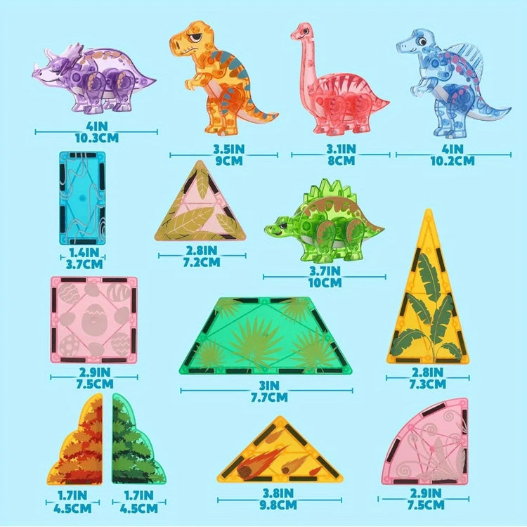 Magnetic Building Tiles Dinosaur Set 5 Dinosaurs STEM Toy by Home for Health and Beauty