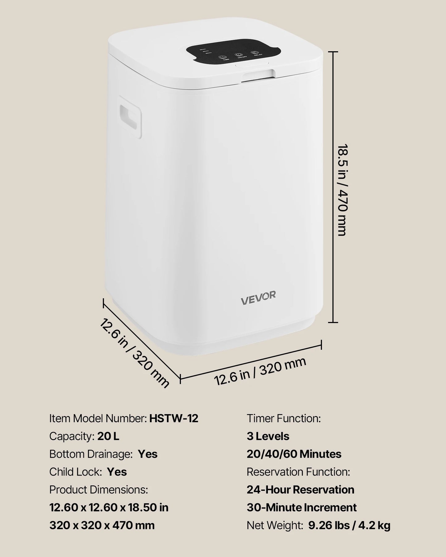 Towel Warmer Bucket With LED Timer Security Lock