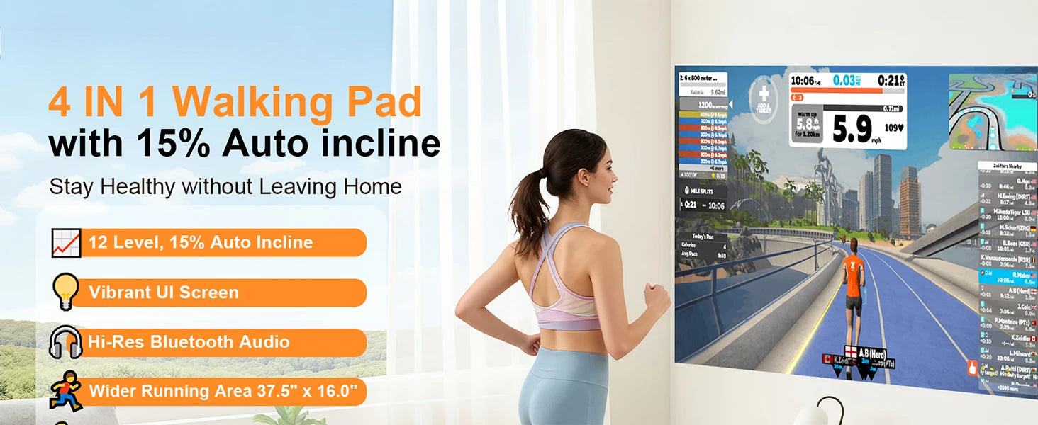 Walking Pad Treadmill with 3.5HP 17% Auto Incline 12-Level,450 lbs RGB UI Screen,3 in 1 Under Desk Treadmill with Auto Incline by Home for Health and Beauty