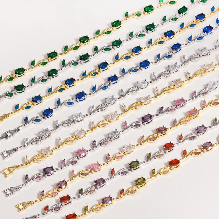 Luxury 16 Colors Sparkling Leaf Cubic Zirconia Branch Gold Silver Color CZ Crystal Bracelet Fashion Women Wedding Jewelry Gift by Home for Health and Beauty