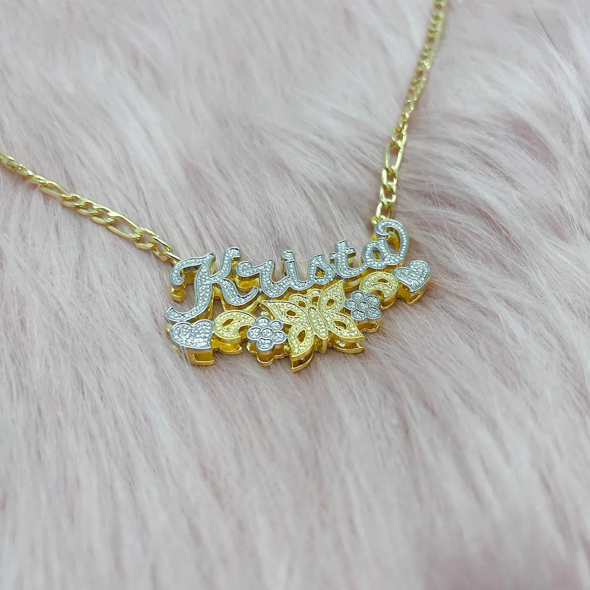 Custom Name Butterfly Necklace Personalized Heart Hip Hop Letter