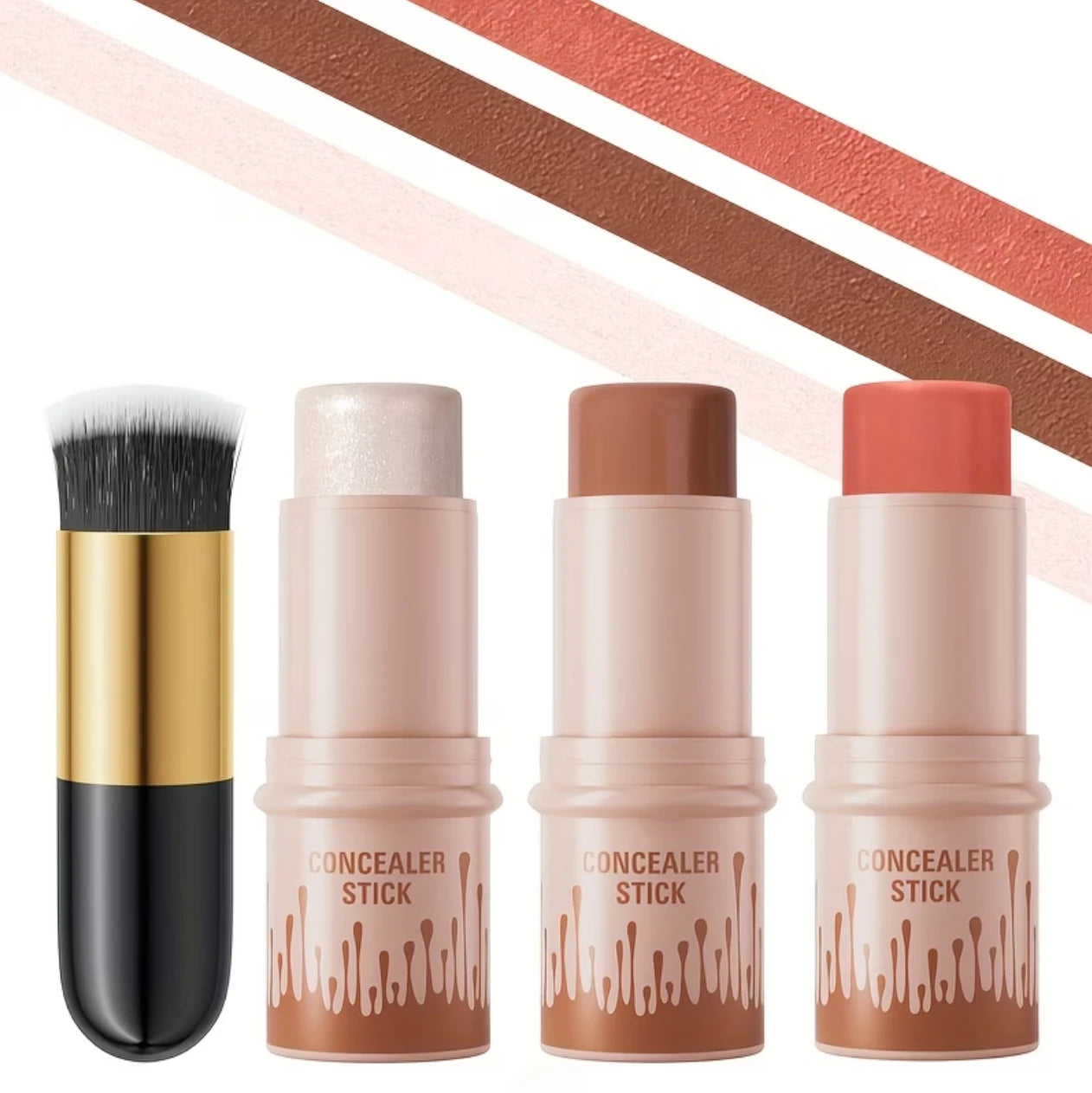 contour stick set 3-piece , including blush stick, highlighter stick, bronzer stick, and eyeliner, refreshing and non-greasy, wat by Home for Health and Beauty