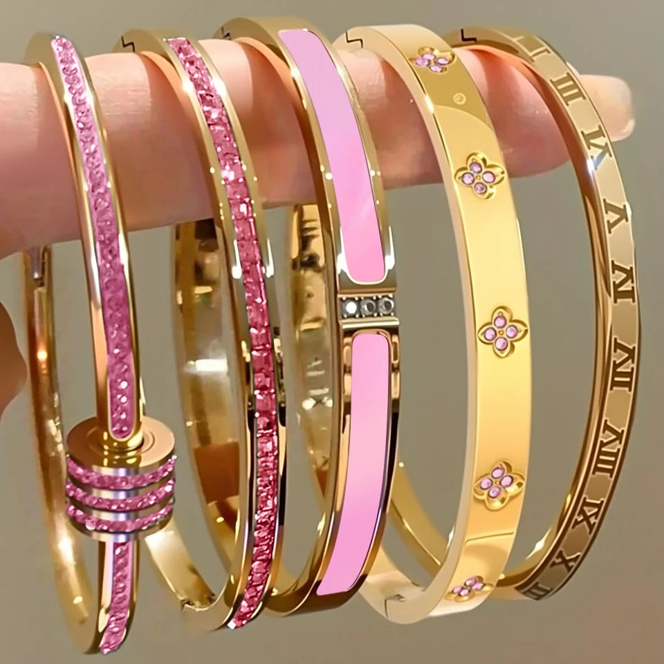 Sparkling Zirconia Inlaid Stainless Steel Bracelet 5/1pcs Set for Women Stackable Bangles Fashion Non Fading Jewelry Gift by Home for Health and Beauty