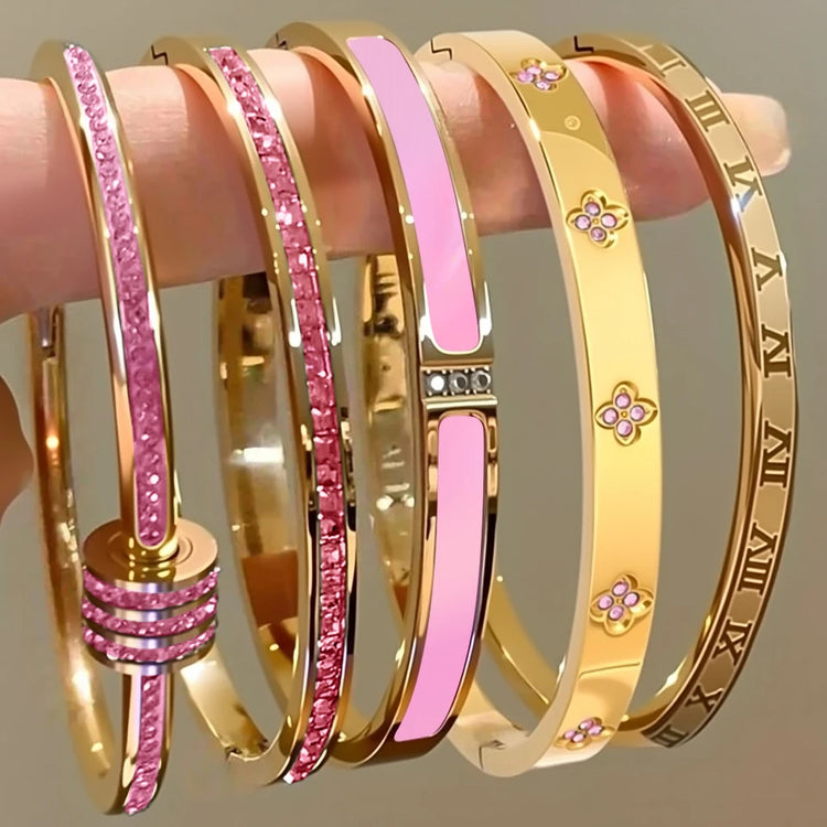 Sparkling Zirconia Inlaid Stainless Steel Bracelet 5/1pcs Set for Women Stackable Bangles Fashion Non Fading Jewelry Gift by Home for Health and Beauty