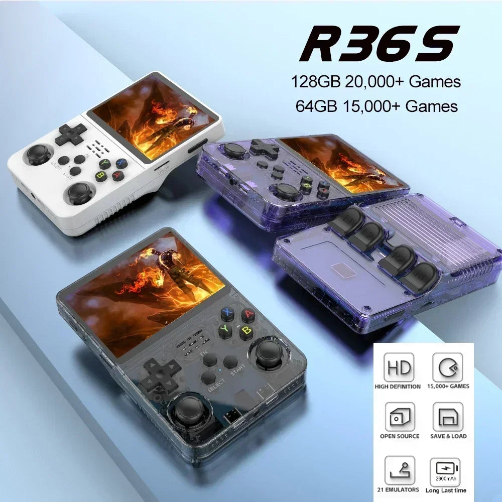 Retro Handheld Game Console Linux System 3.5 Inch 256G 128G R36S IPS Portable Pocket Player 64GB Video Gaming Kids Gifts by Home for Health and Beauty