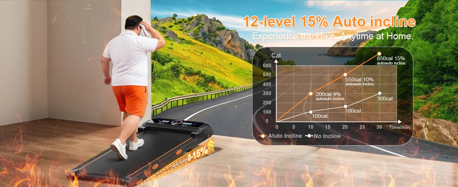 Walking Pad Treadmill with 3.5HP 17% Auto Incline 12-Level,450 lbs RGB UI Screen,3 in 1 Under Desk Treadmill with Auto Incline by Home for Health and Beauty