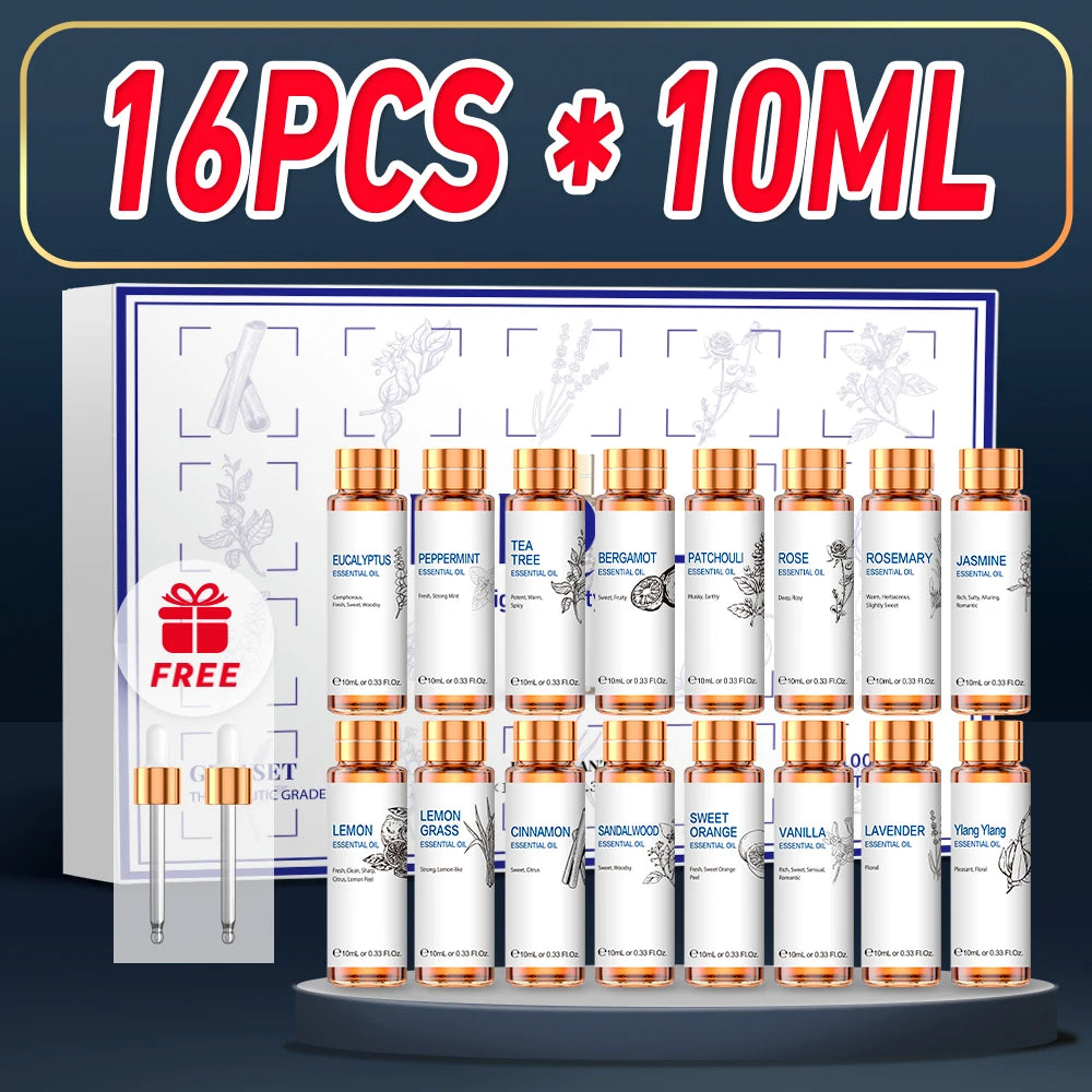 16 Piece Essential Oils Set Lavender Eucalyptus Jasmine and More by Home for Health and Beauty