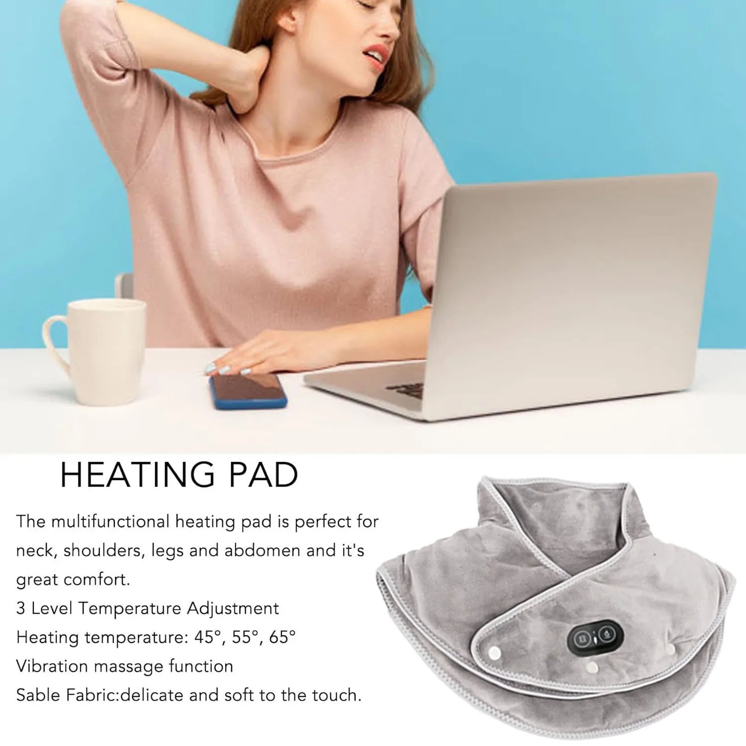 Neck Massager Brace Electric Heating Shoulder Pad With 3 Levels by Home for Health and Beauty