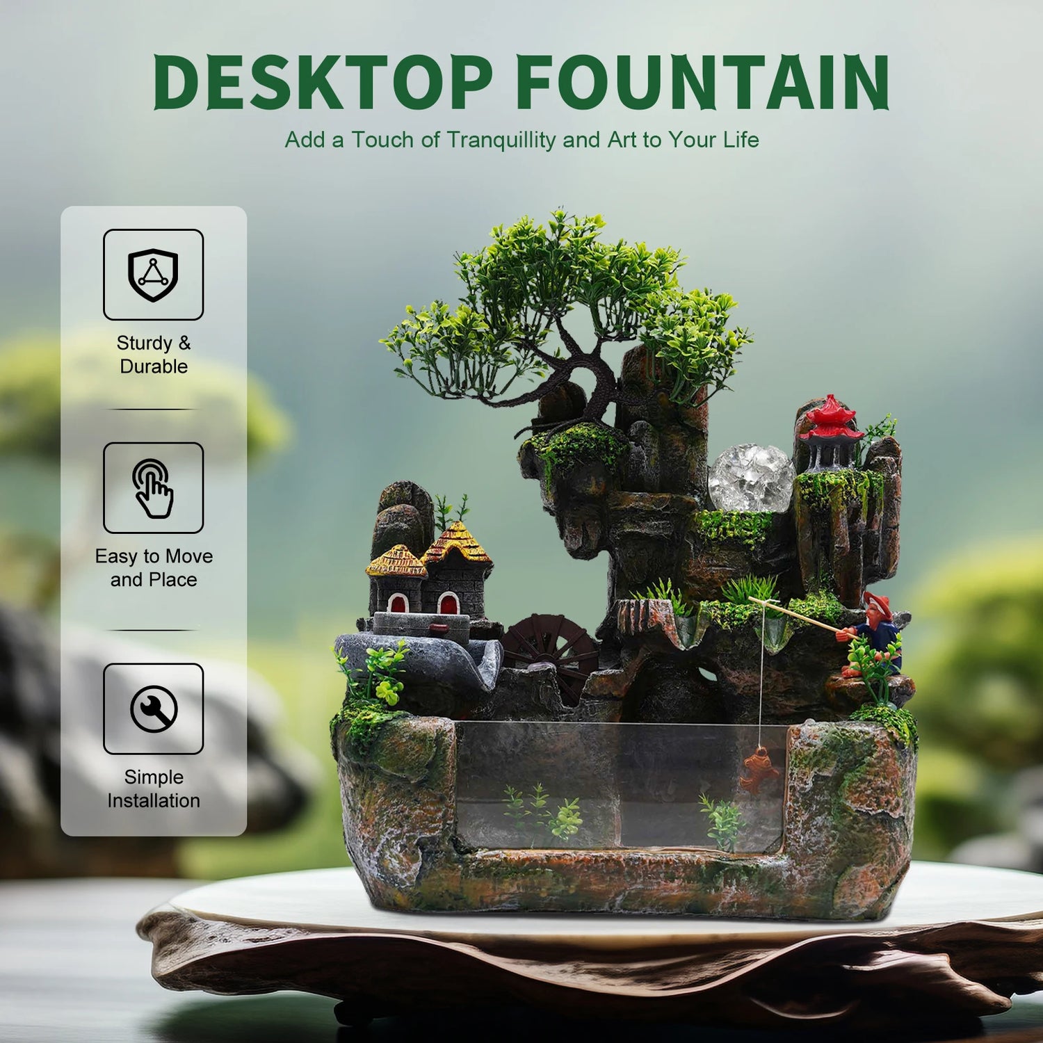 Lucky Feng Shui Money Tree Water Fountain With Resin Rockery by Home for Health and Beauty