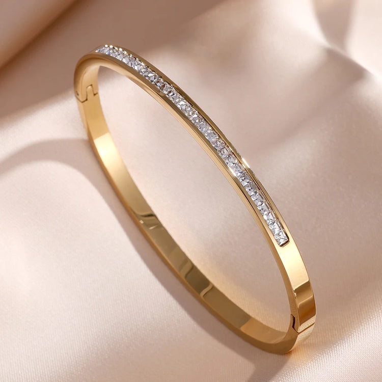 Sparkling Zirconia Inlaid Stainless Steel Bracelet 5/1pcs Set for Women Stackable Bangles Fashion Non Fading Jewelry Gift by Home for Health and Beauty