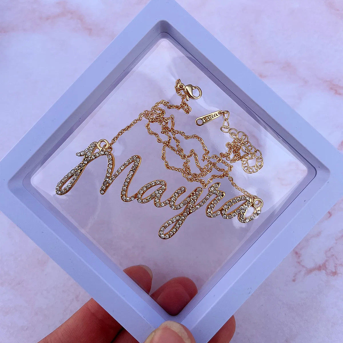 Custom Name Necklace Pave Zircon Script Nameplate Pendant