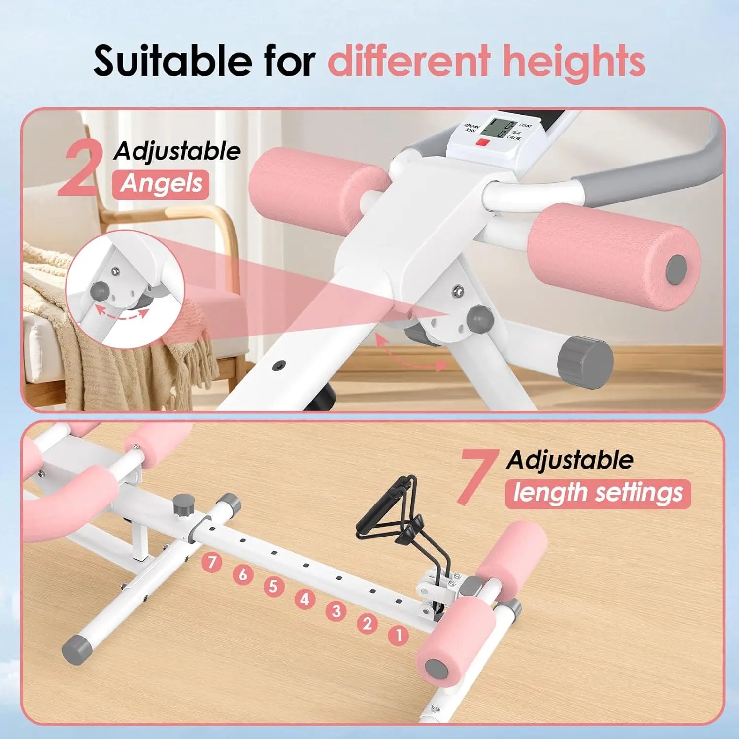 Multi Functional Adjustable Ab Trainer, Ab Machine for Stomach Workout, 5-in-1 Exercise Equipment: Rowing Machine, by Home for Health and Beauty
