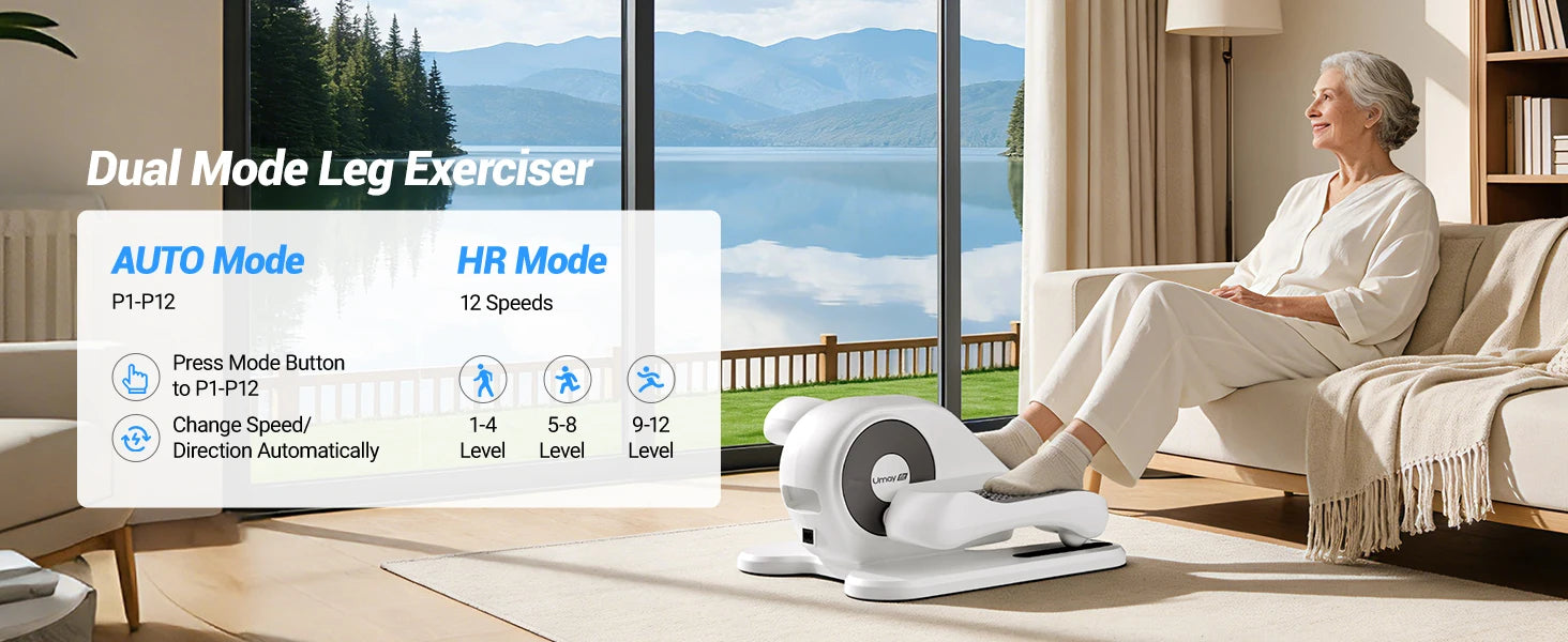 Electric Elliptical Machine Compact Under-Desk 12 Speed Forward Reverse Remote Control Auto Manual Modes for Home Office by Home for Health and Beauty