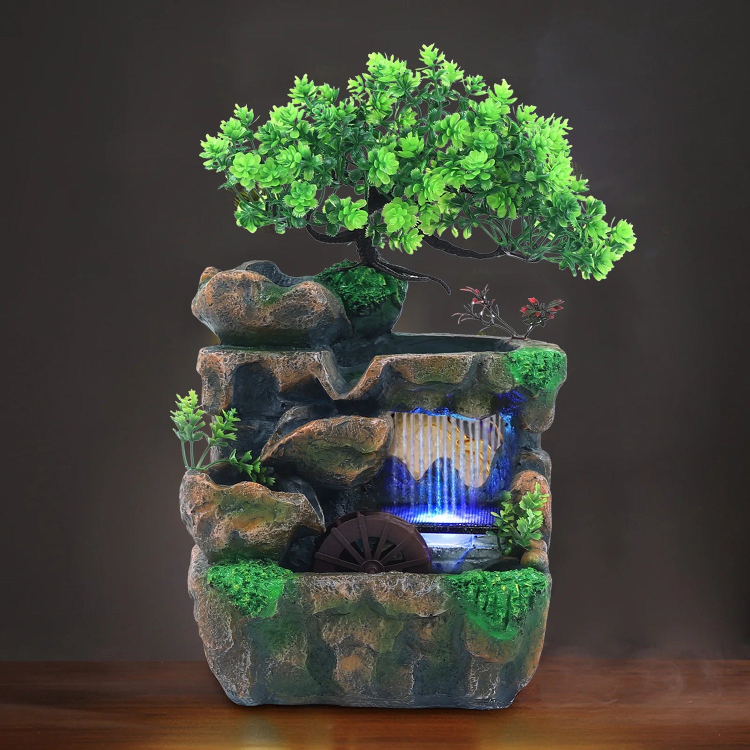 Indoor Room Fountain Waterfall Decor Desktop Fountain Decoration Water Feature with Colour Changing LED Lighting Zen Meditation by Home for Health and Beauty