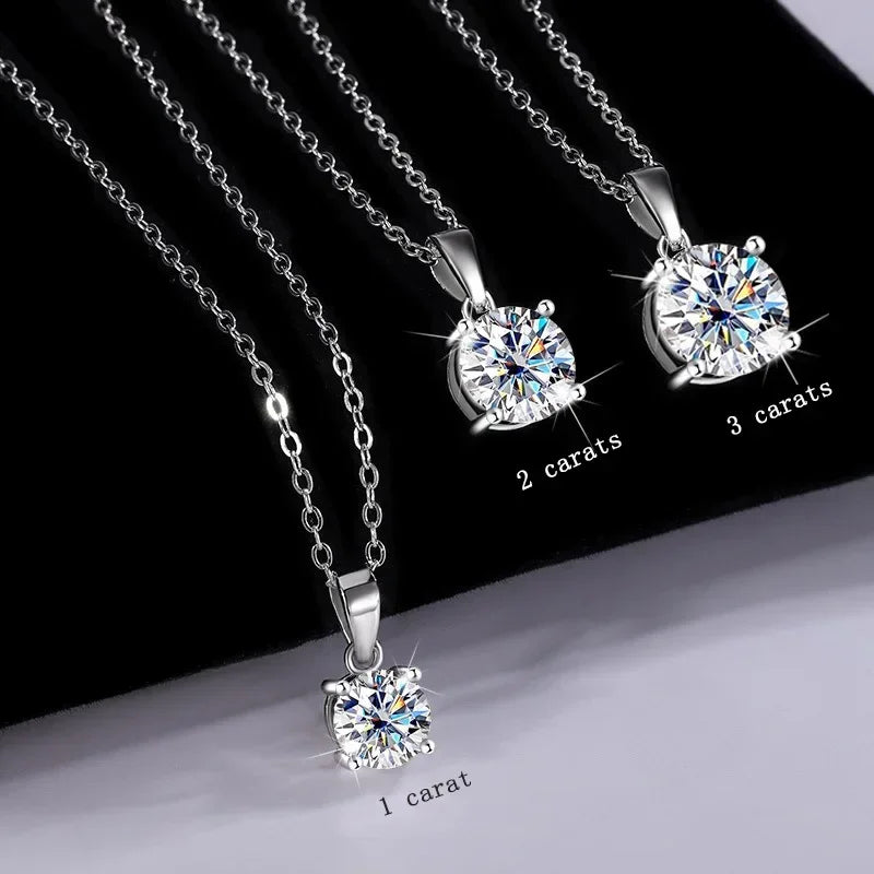 S925 Sterling Silver Moissanite Pendant for Women Collarbone Chain 1-3 Carats Four Claw Simple Necklace Wholesale by Home for Health and Beauty