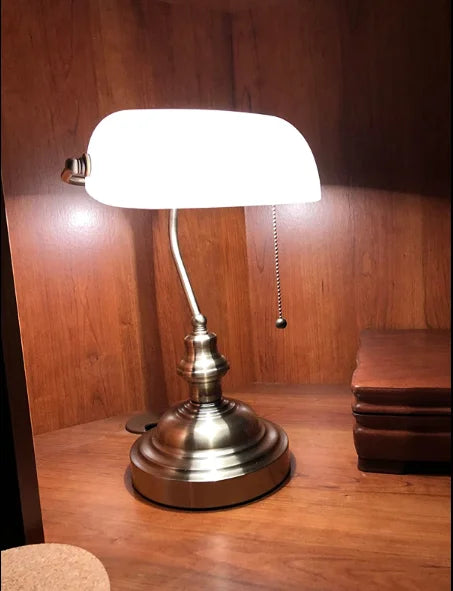Desk lamp Table Light glass banker‘s lamp zipper switch for bedroom home stuy restaurant library office light night lamp by Home for Health and Beauty