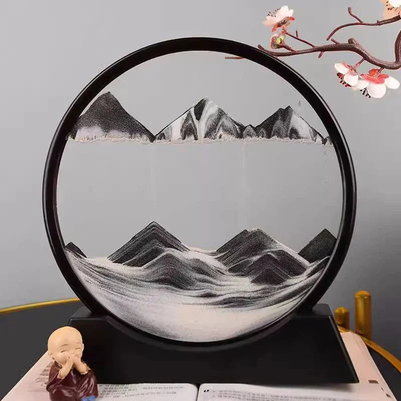 3D Moving Sand Art Picture Round Glass Deep Sea Sandscape Hourglass Quicksand Craft Flowing Sand Painting Office Home Decor Gift by Home for Health and Beauty
