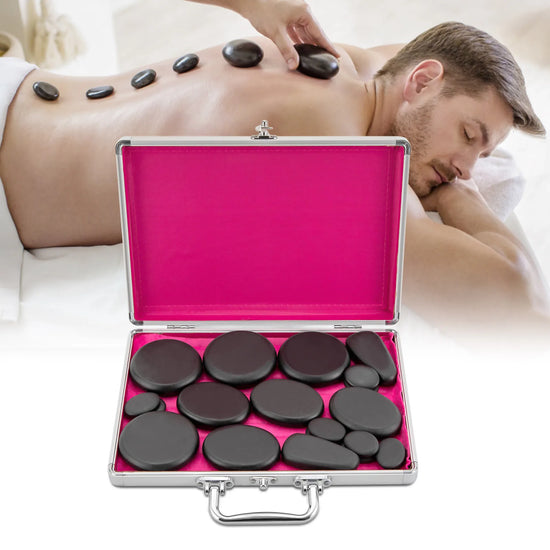 Hot Stones Massage Set, 18 Volcanic Rocks Body Massage Set, for Massage, Scraping, Hot Compress by Home for Health and Beauty