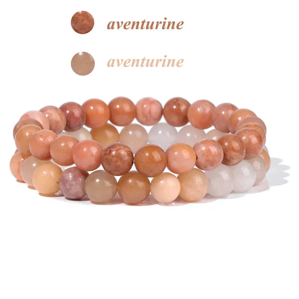 2Pcs Colorful Natural Stone Bead Bracelet Set 8MM Natural Agates Turquois Amethysts Quartzs Gem Stretch Bangle Jewelry Gift by Home for Health and Beauty