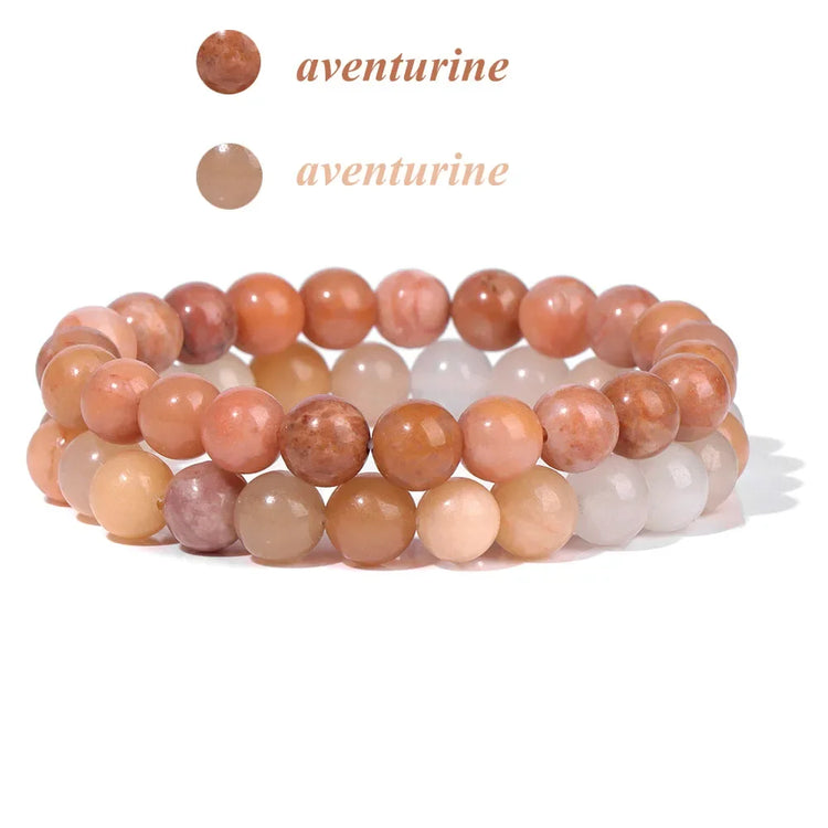 2Pcs Colorful Natural Stone Bead Bracelet Set 8MM Natural Agates Turquois Amethysts Quartzs Gem Stretch Bangle Jewelry Gift by Home for Health and Beauty