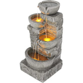 Cascading Bowls and Stacked Stones LED Outdoor Water Fountain by Home for Health and Beauty