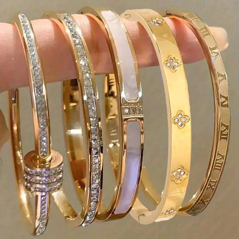 Sparkling Zirconia Inlaid Stainless Steel Bracelet 5/1pcs Set for Women Stackable Bangles Fashion Non Fading Jewelry Gift by Home for Health and Beauty