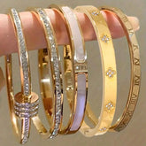 Sparkling Zirconia Inlaid Stainless Steel Bracelet 5/1pcs Set for Women Stackable Bangles Fashion Non Fading Jewelry Gift by Home for Health and Beauty