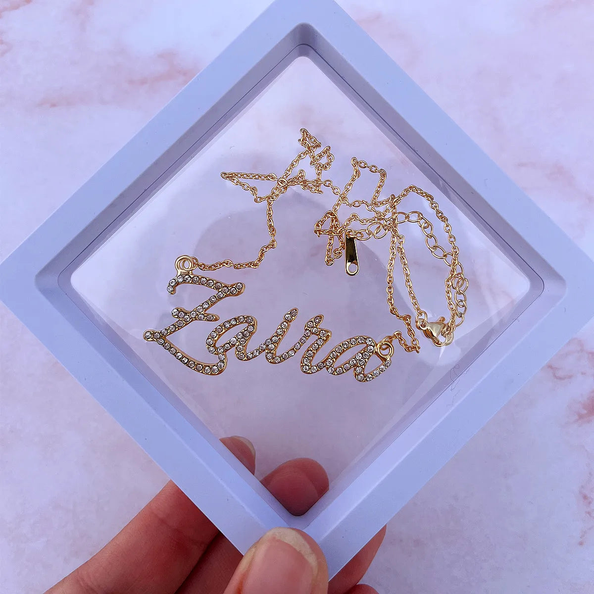 Custom Name Necklace Pave Zircon Script Nameplate Pendant